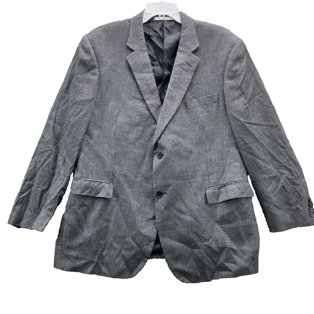 John W. Nordstrom Wool Silk Blend Blazer Men's 48R Blue Black Houndstooth Formal
